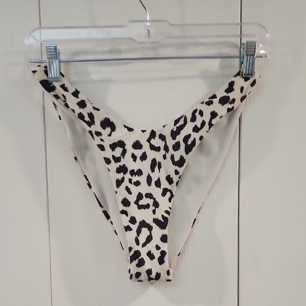 Aerie Black and Cream High-Cut Bikini Bottoms